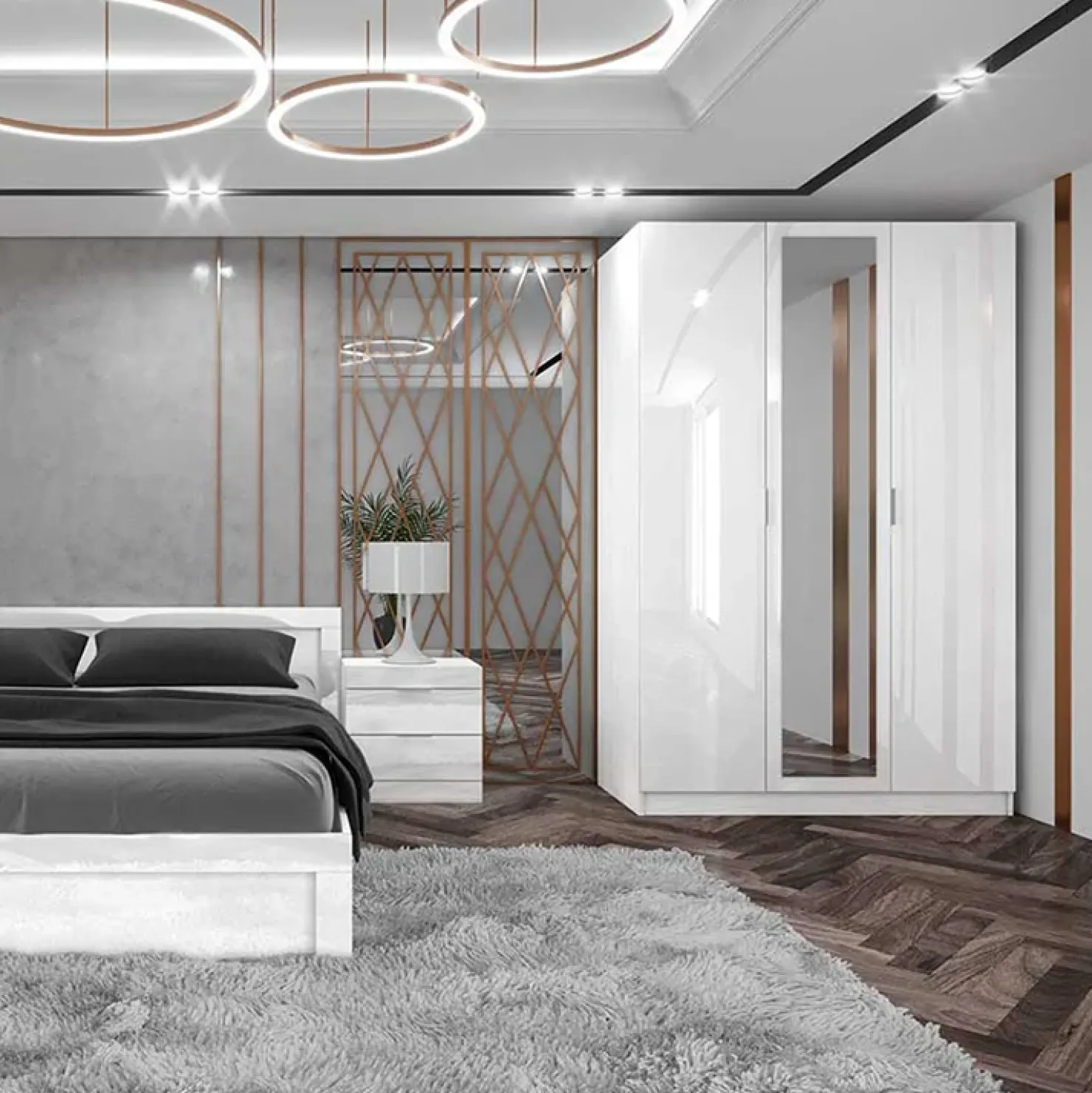 Garnero Arredamenti Armadio 120x190h cm 3 ante con specchio bianco lucido Alina Hot