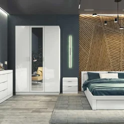 Garnero Arredamenti Armadio 120x190h cm 3 ante con specchio bianco lucido Alina Hot