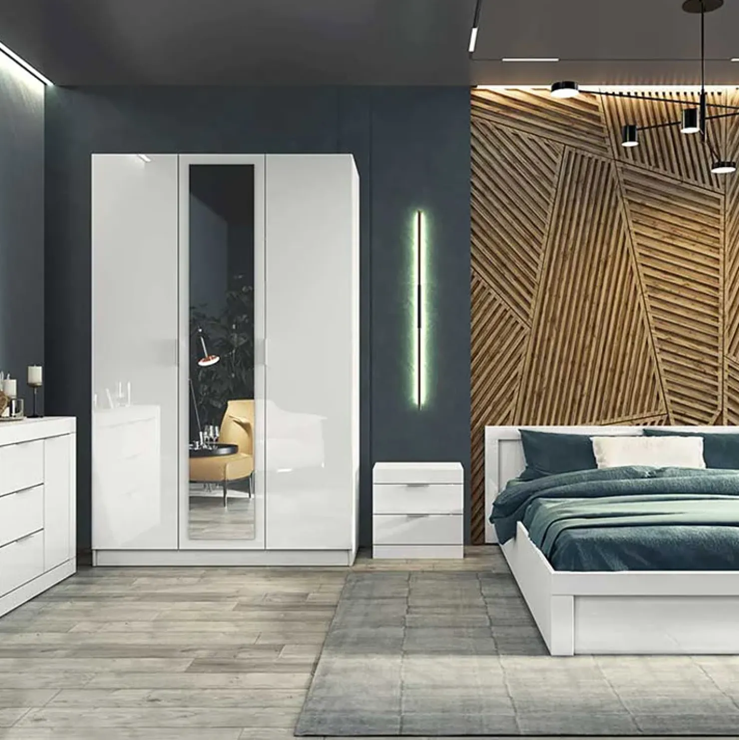 Garnero Arredamenti Armadio 120x190h cm 3 ante con specchio bianco lucido Alina Hot