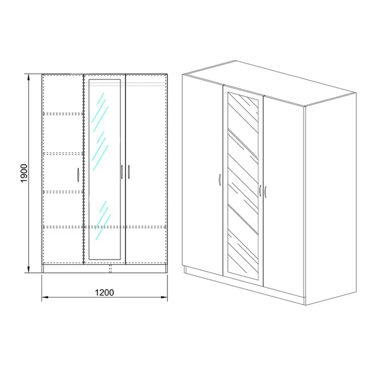 Garnero Arredamenti Armadio 120x190h cm 3 ante con specchio bianco lucido Alina Hot