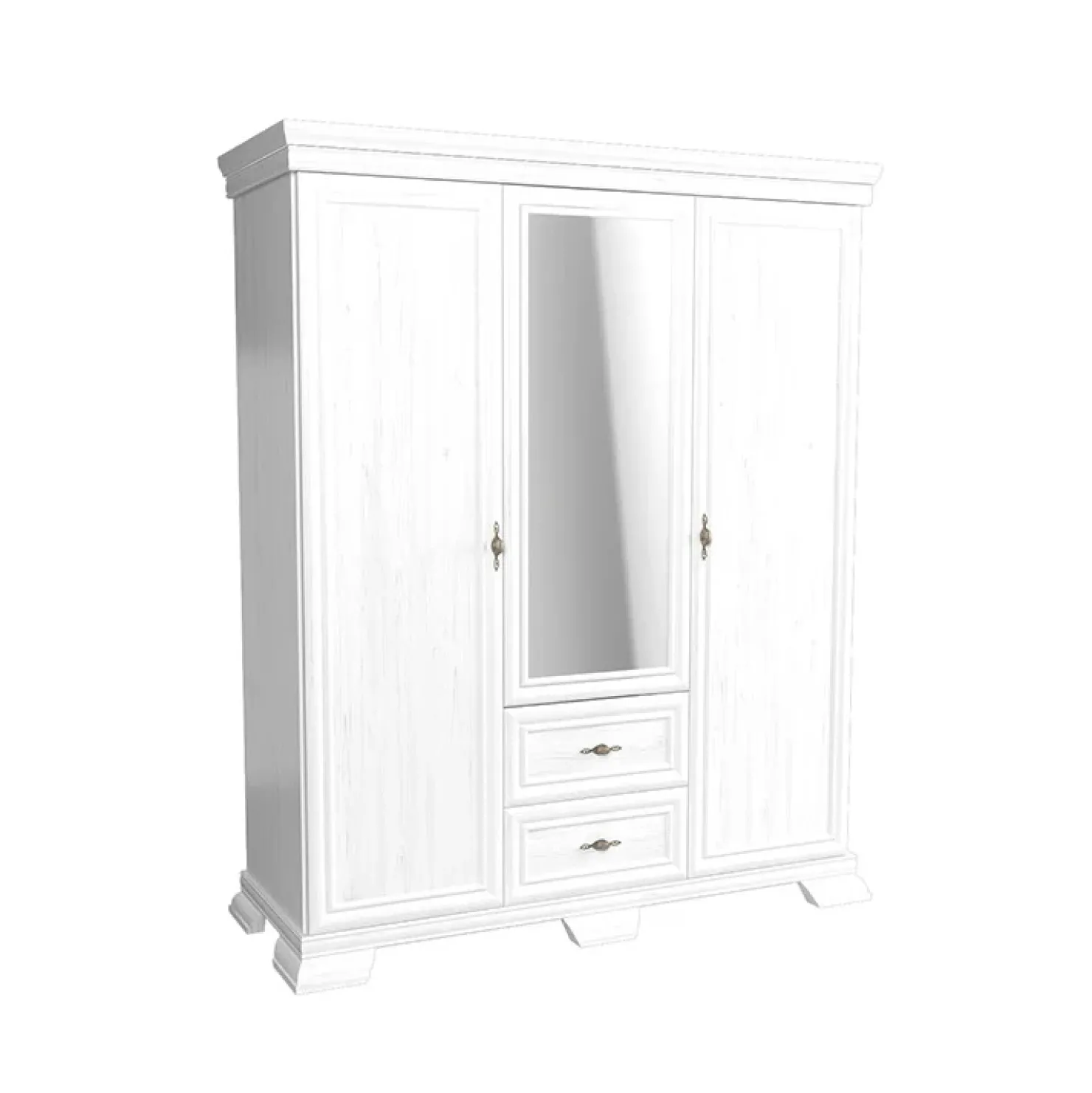 Garnero Arredamenti Armadio 158x193h cm 3 ante con specchio 2 cassetti shabby Kelly Bianco Frassinato Discount