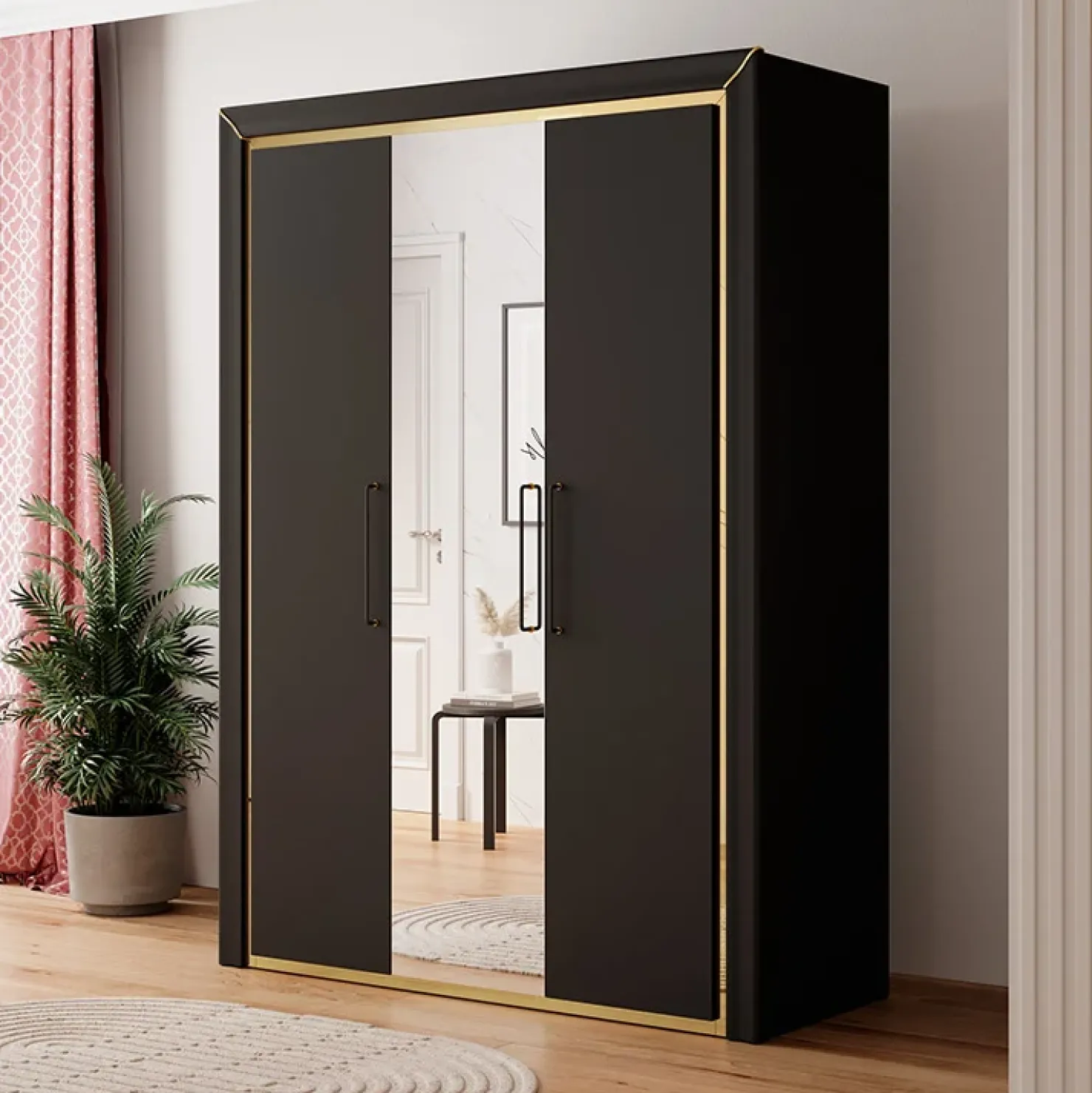 Garnero Arredamenti Armadio 155x214h cm 3 ante con specchio modderno nero oro Benz Online