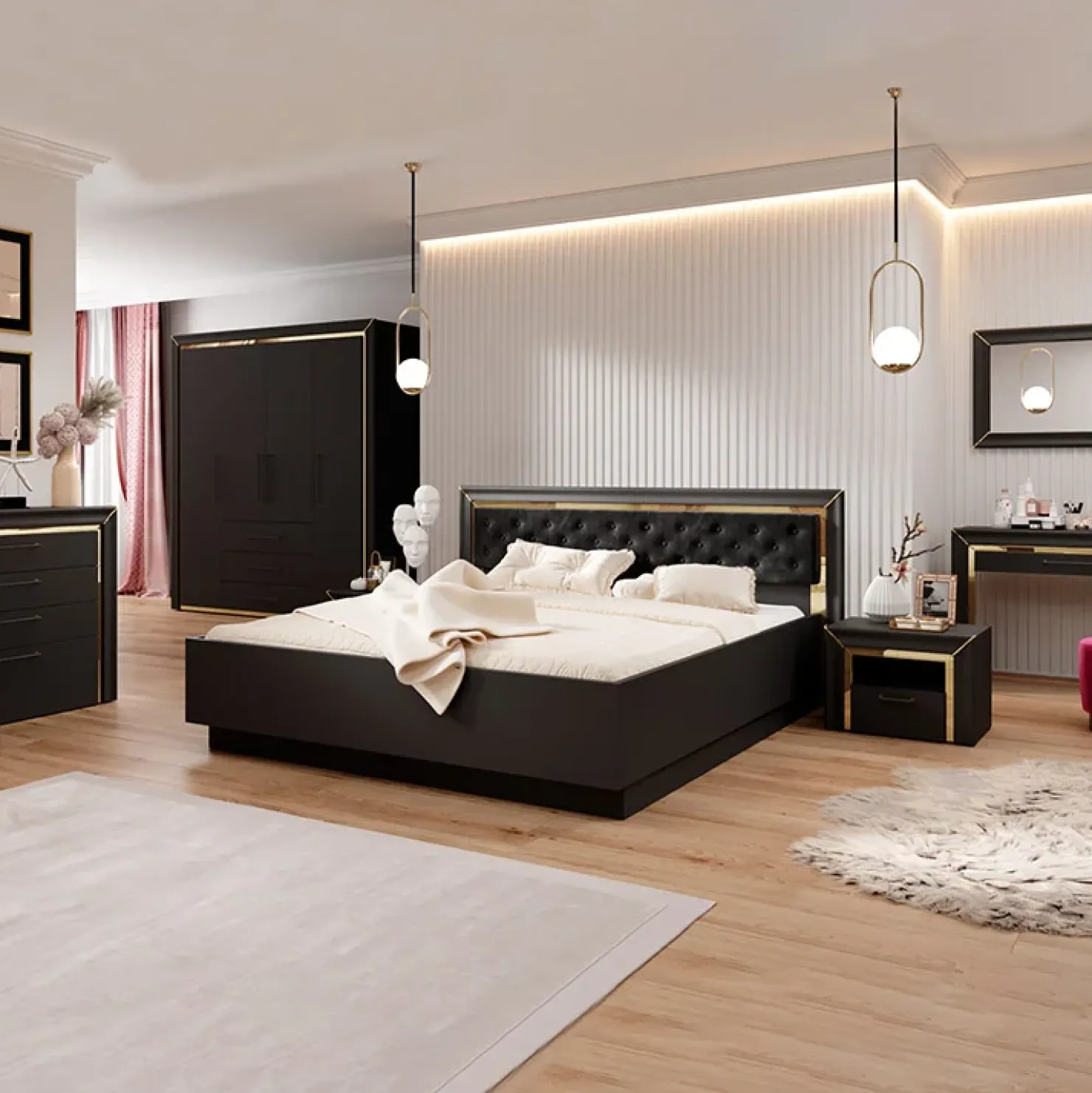 Garnero Arredamenti Armadio 155x214h cm 3 ante con specchio modderno nero oro Benz Online