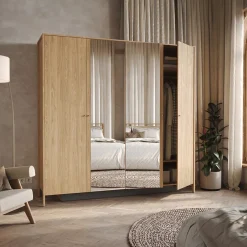 Garnero Arredamenti Armadio 220x216h cm 4 ante con specchio rovere Noor Clearance
