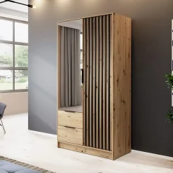 Garnero Arredamenti Armadio 105x200h cm 2 ante con specchio quercia nero Miller Rovere Rustico Sale