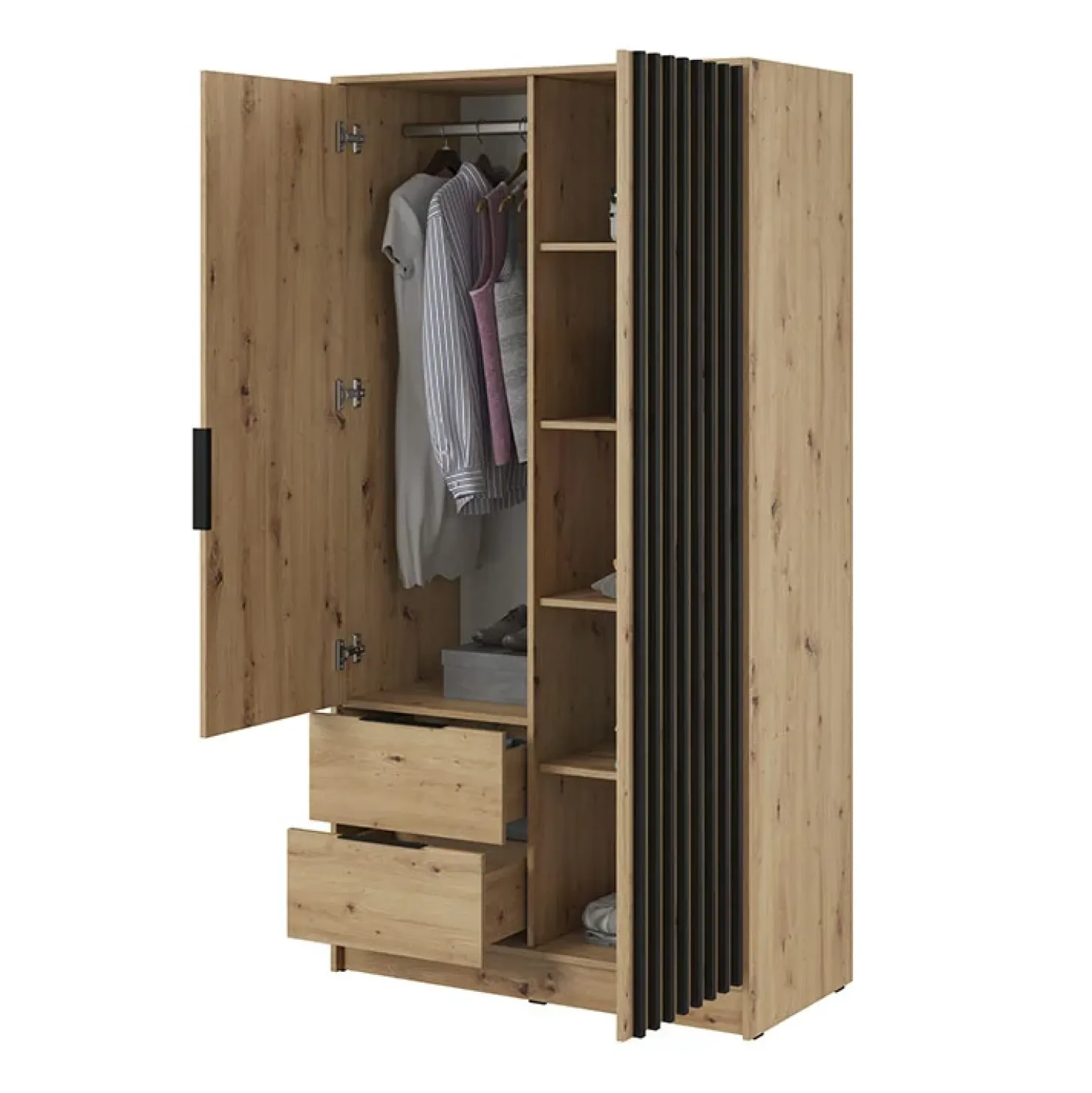 Garnero Arredamenti Armadio 105x200h cm 2 ante con specchio quercia nero Miller Rovere Rustico Sale