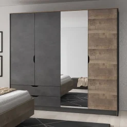 Garnero Arredamenti Armadio 220x205h cm 4 ante con specchio grigio quercia Dable Online