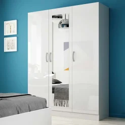 Garnero Arredamenti Armadio 120x181h cm 3 ante con specchio moderno Sorrento Bianco Lucido Online