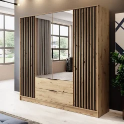 Garnero Arredamenti Armadio 206x200h cm 4 ante con specchio moderno quercia nero Miller Rovere Rustico Outlet