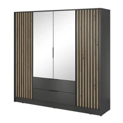 Garnero Arredamenti Armadio 206x200h cm 4 ante con specchio quercia Miller Antracite Online