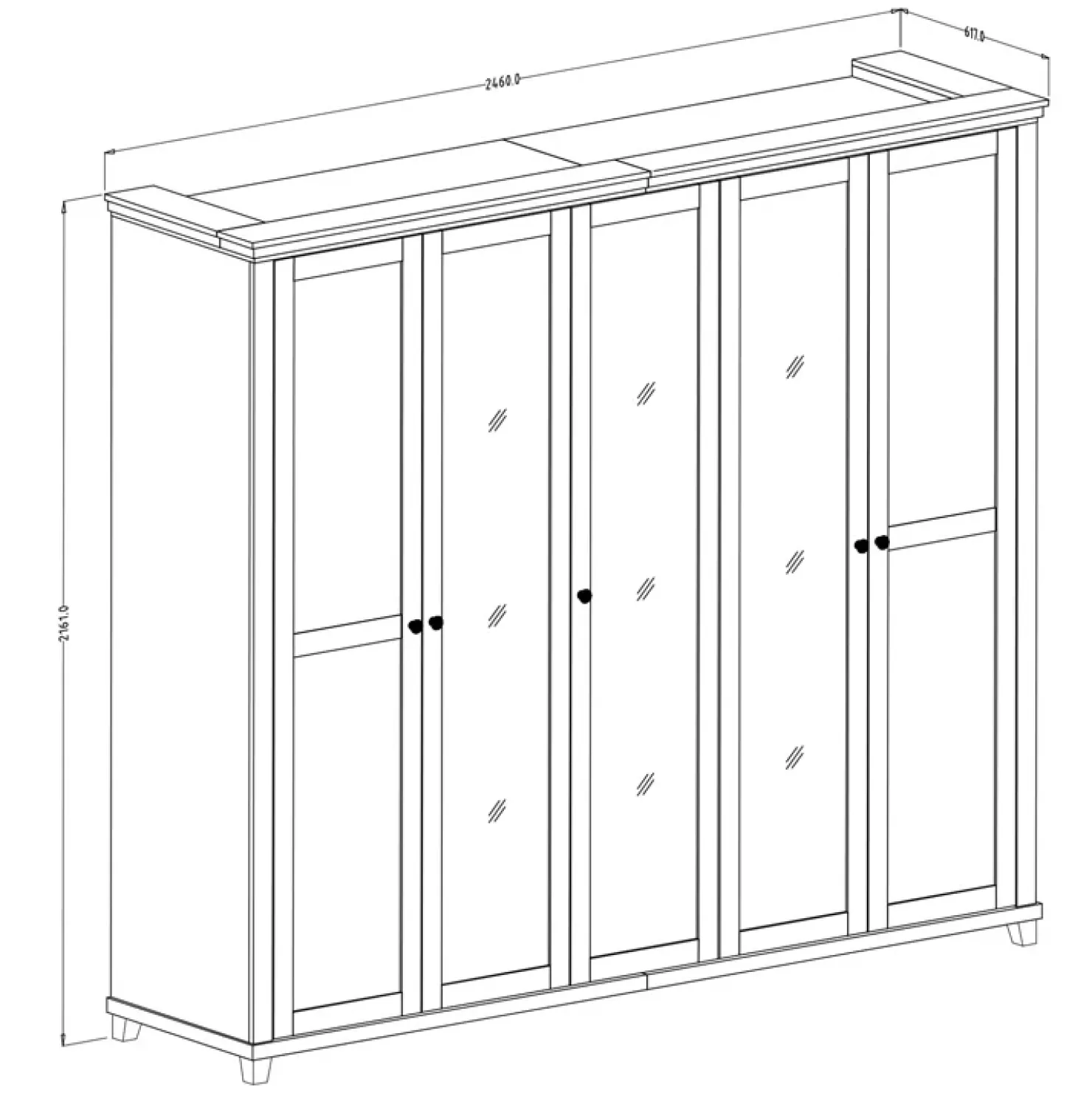 Garnero Arredamenti Armadio 246x216h cm 5 ante con specchio quercia Texel Verde