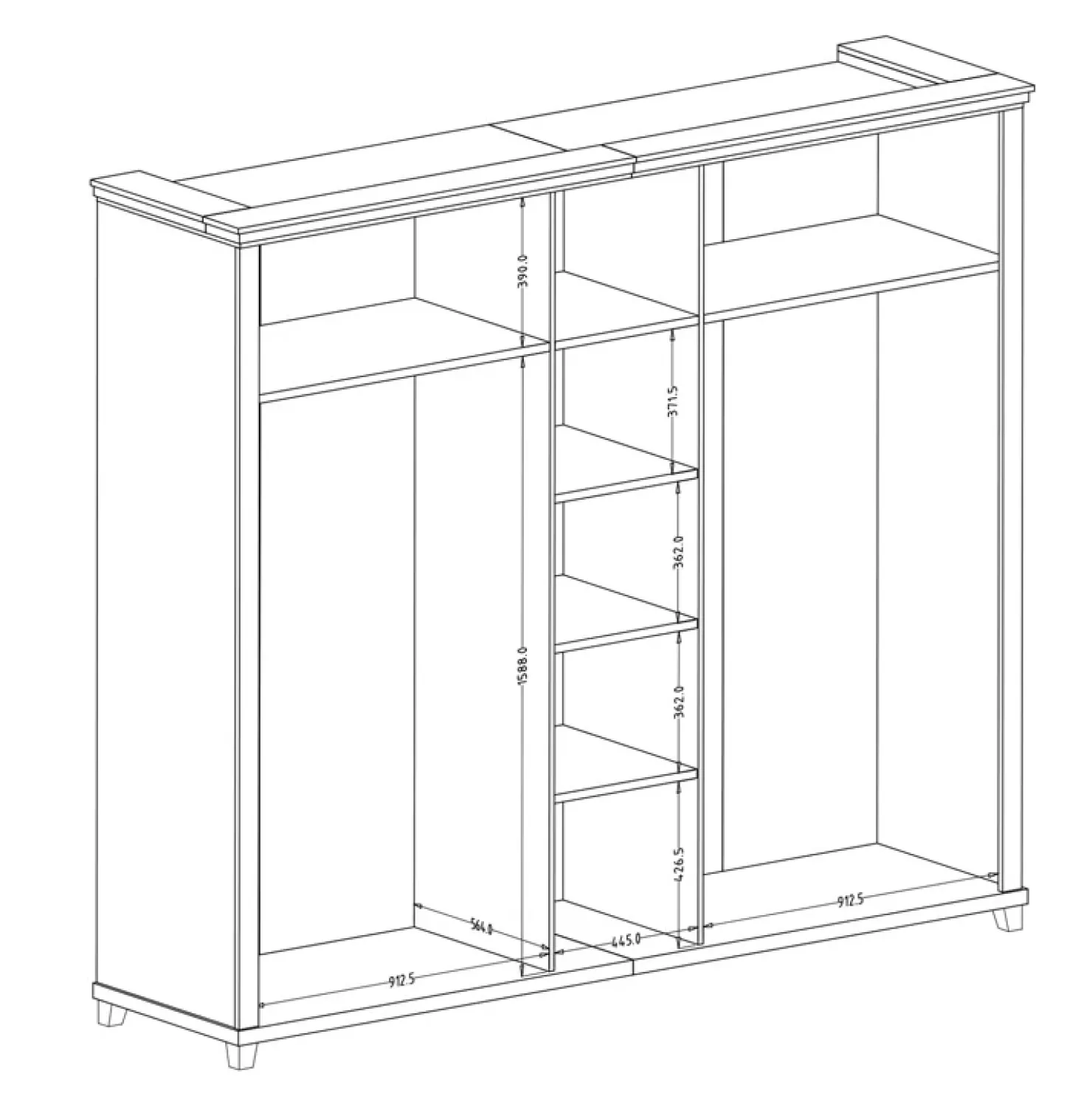 Garnero Arredamenti Armadio 246x216h cm 5 ante con specchio quercia Texel Verde