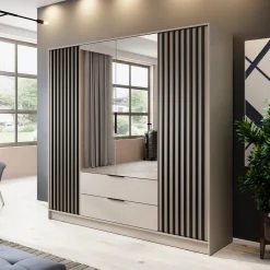 Garnero Arredamenti Armadio 206x200h cm 4 ante con specchio moderno cashmere Miller Beige New