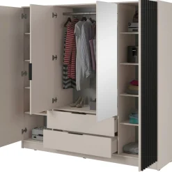 Garnero Arredamenti Armadio 206x200h cm 4 ante con specchio moderno cashmere Miller Beige New