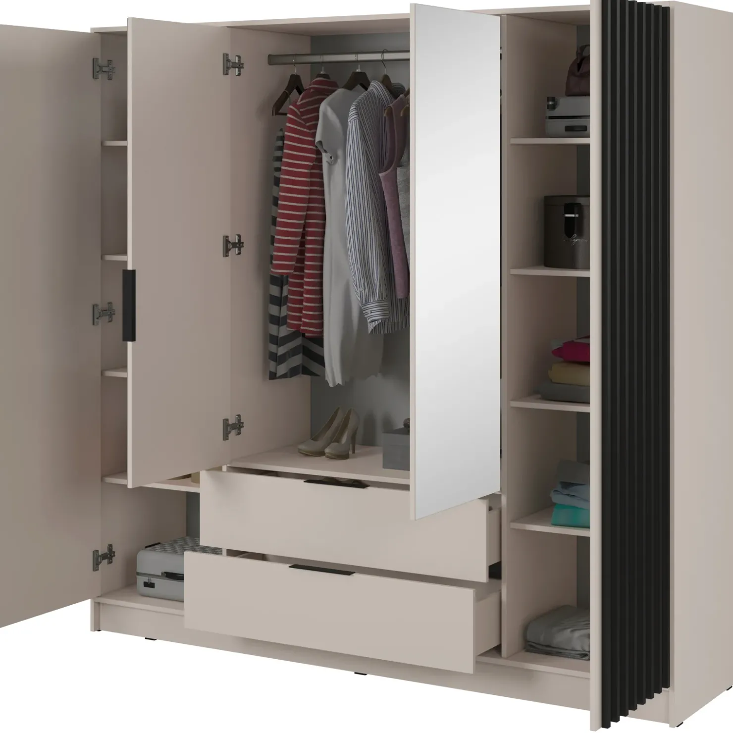 Garnero Arredamenti Armadio 206x200h cm 4 ante con specchio moderno cashmere Miller Beige New