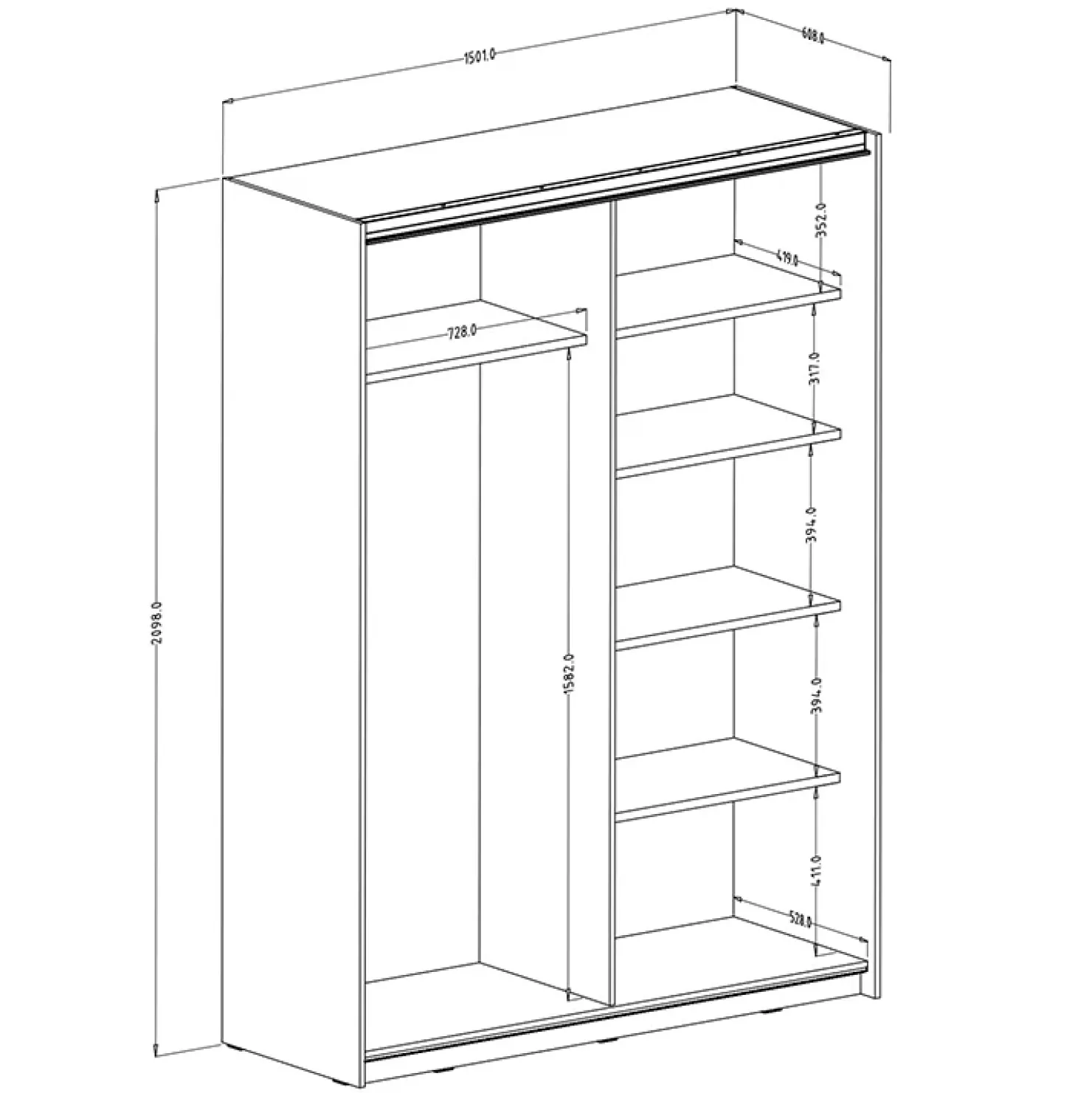 Garnero Arredamenti Armadio 150x210h cm 2 ante con specchio Pascal Gihome® Bianco Opaco Hot