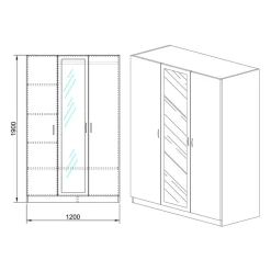 Garnero Arredamenti Armadio 120x190h cm 3 ante con specchio legno Plutone Noce Discount