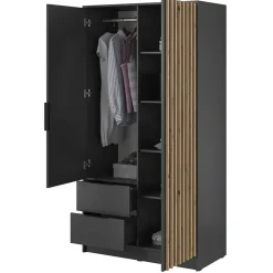 Garnero Arredamenti Armadio 105x200h cm 2 ante con specchio quercia Miller Antracite Outlet