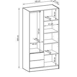 Garnero Arredamenti Armadio 105x200h cm 2 ante con specchio quercia Miller Antracite Outlet