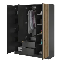 Garnero Arredamenti Armadio 155x200h cm 3 ante con specchio quercia Miller Antracite Best