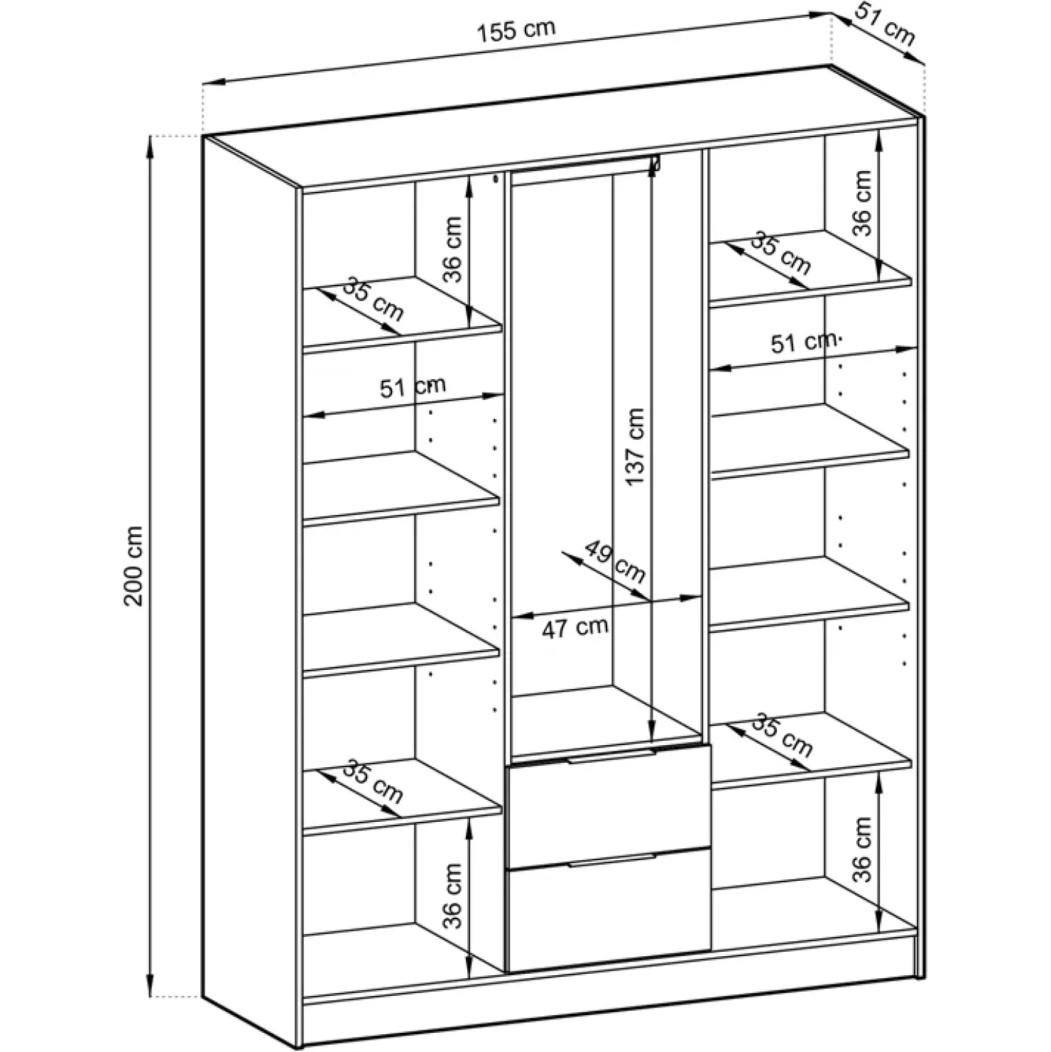 Garnero Arredamenti Armadio 155x200h cm 3 ante con specchio quercia Miller Antracite Best