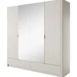Garnero Arredamenti Armadio 213x209h cm 4 ante con specchio beige cannettato Ramis Clearance