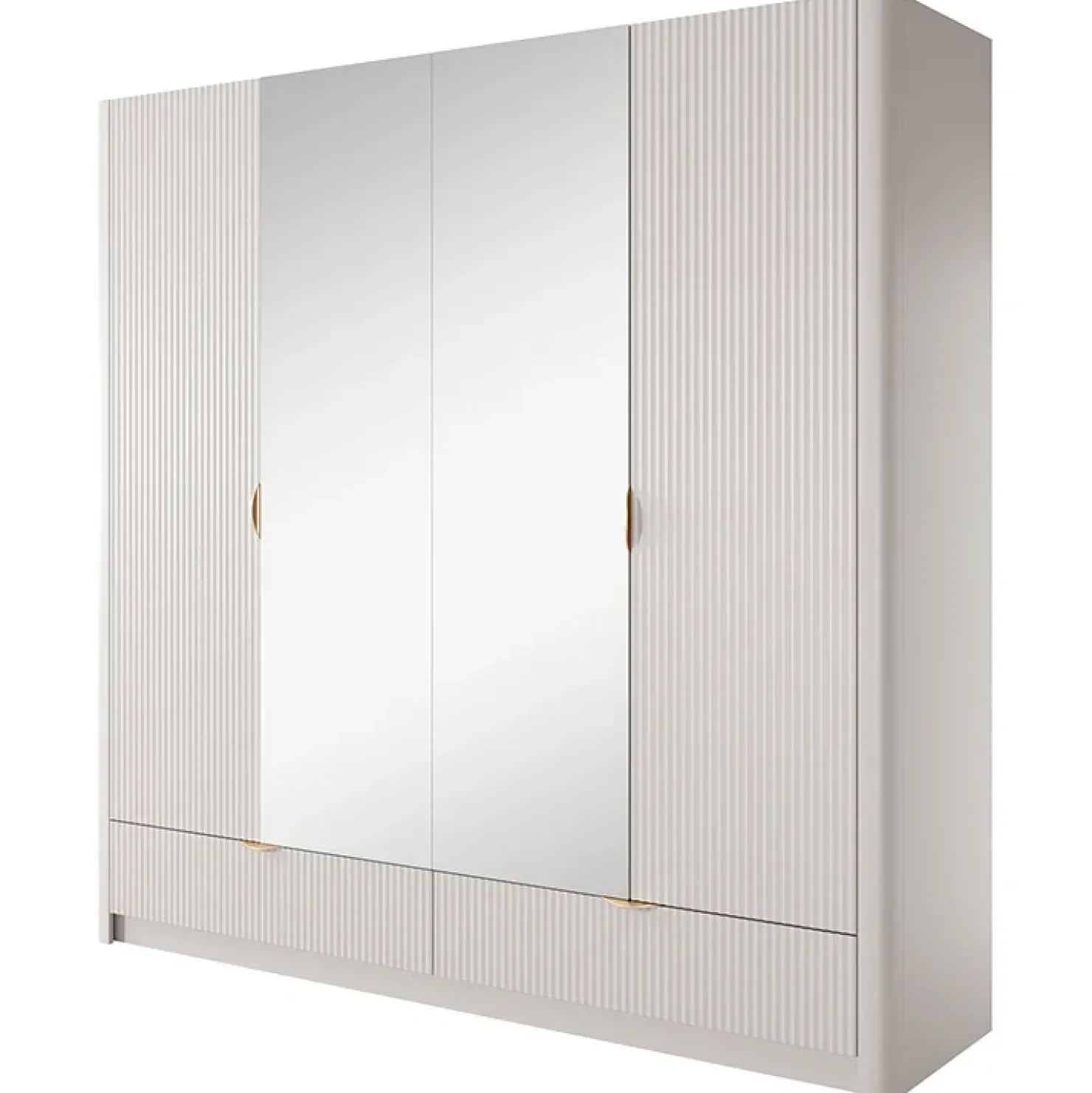 Garnero Arredamenti Armadio 213x209h cm 4 ante con specchio beige cannettato Ramis Clearance