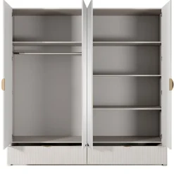 Garnero Arredamenti Armadio 213x209h cm 4 ante con specchio beige cannettato Ramis Clearance