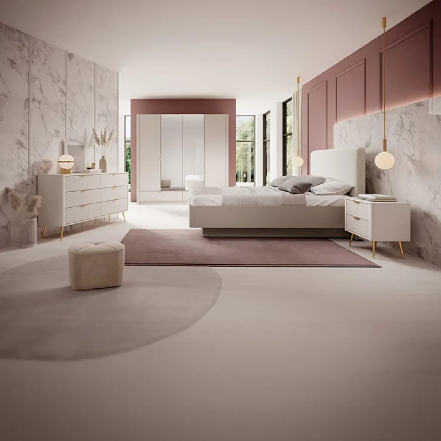 Garnero Arredamenti Armadio 213x209h cm 4 ante con specchio beige cannettato Ramis Clearance