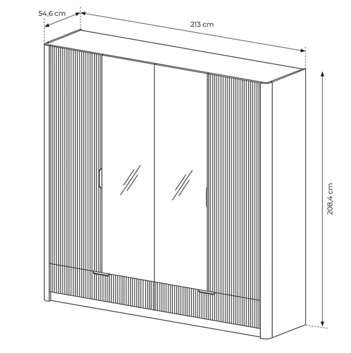Garnero Arredamenti Armadio 213x209h cm 4 ante con specchio beige cannettato Ramis Clearance