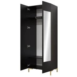 Garnero Arredamenti Armadio 74x196h cm 2 ante con specchio soggiorno nero Nuvia Nero Opaco