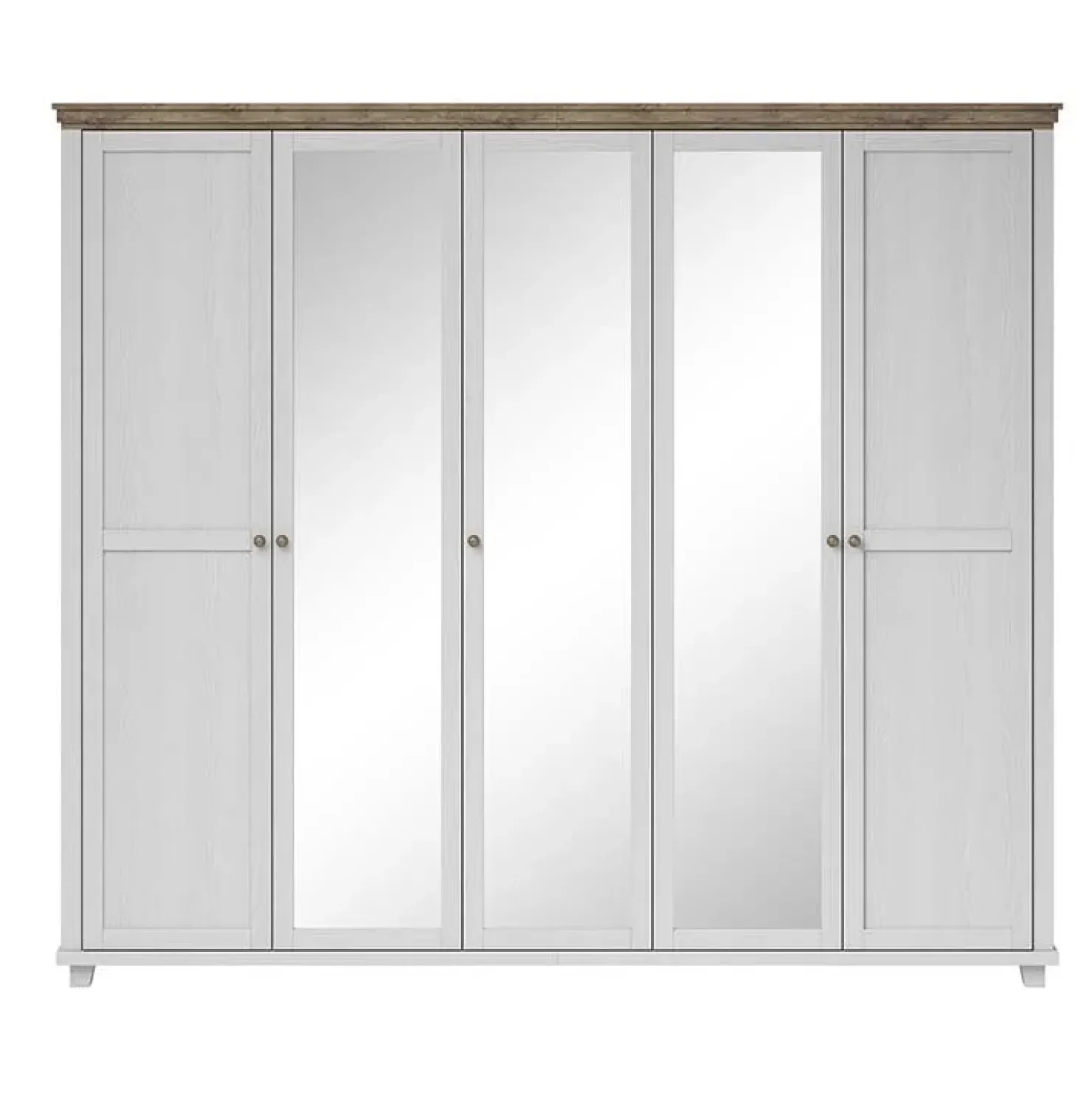 Garnero Arredamenti Armadio 246x216h cm 5 ante con specchio pino bianco quercia Texel Bianco Frassinato New