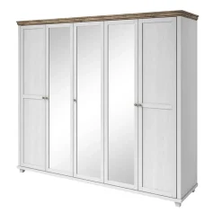 Garnero Arredamenti Armadio 246x216h cm 5 ante con specchio pino bianco quercia Texel Bianco Frassinato New