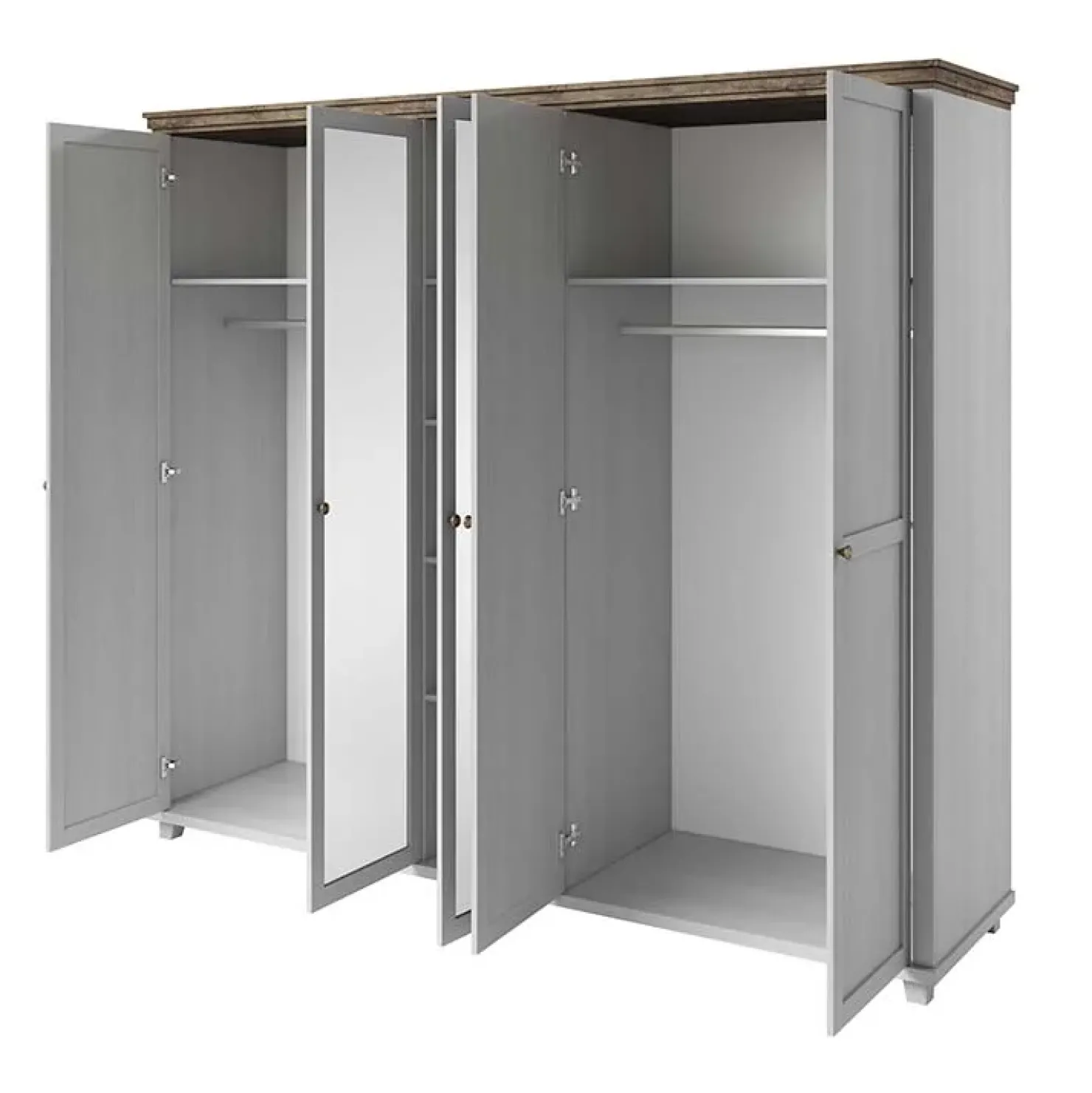 Garnero Arredamenti Armadio 246x216h cm 5 ante con specchio pino bianco quercia Texel Bianco Frassinato New