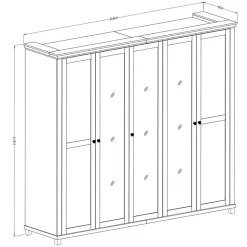 Garnero Arredamenti Armadio 246x216h cm 5 ante con specchio pino bianco quercia Texel Bianco Frassinato New