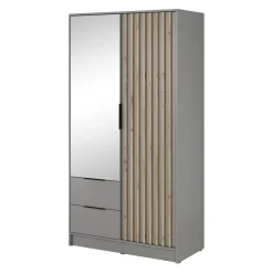 Garnero Arredamenti Armadio 105x200h cm 2 ante con specchio quercia Miller Grigio Clearance