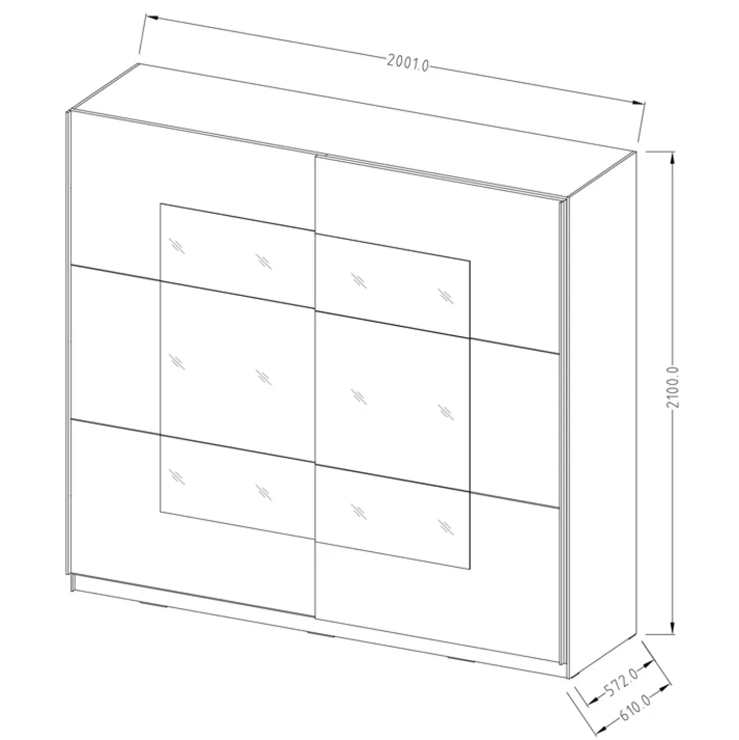 Garnero Arredamenti Armadio 200x210h cm 2 ante con specchio rovere bianco Logan Gihome® Clearance