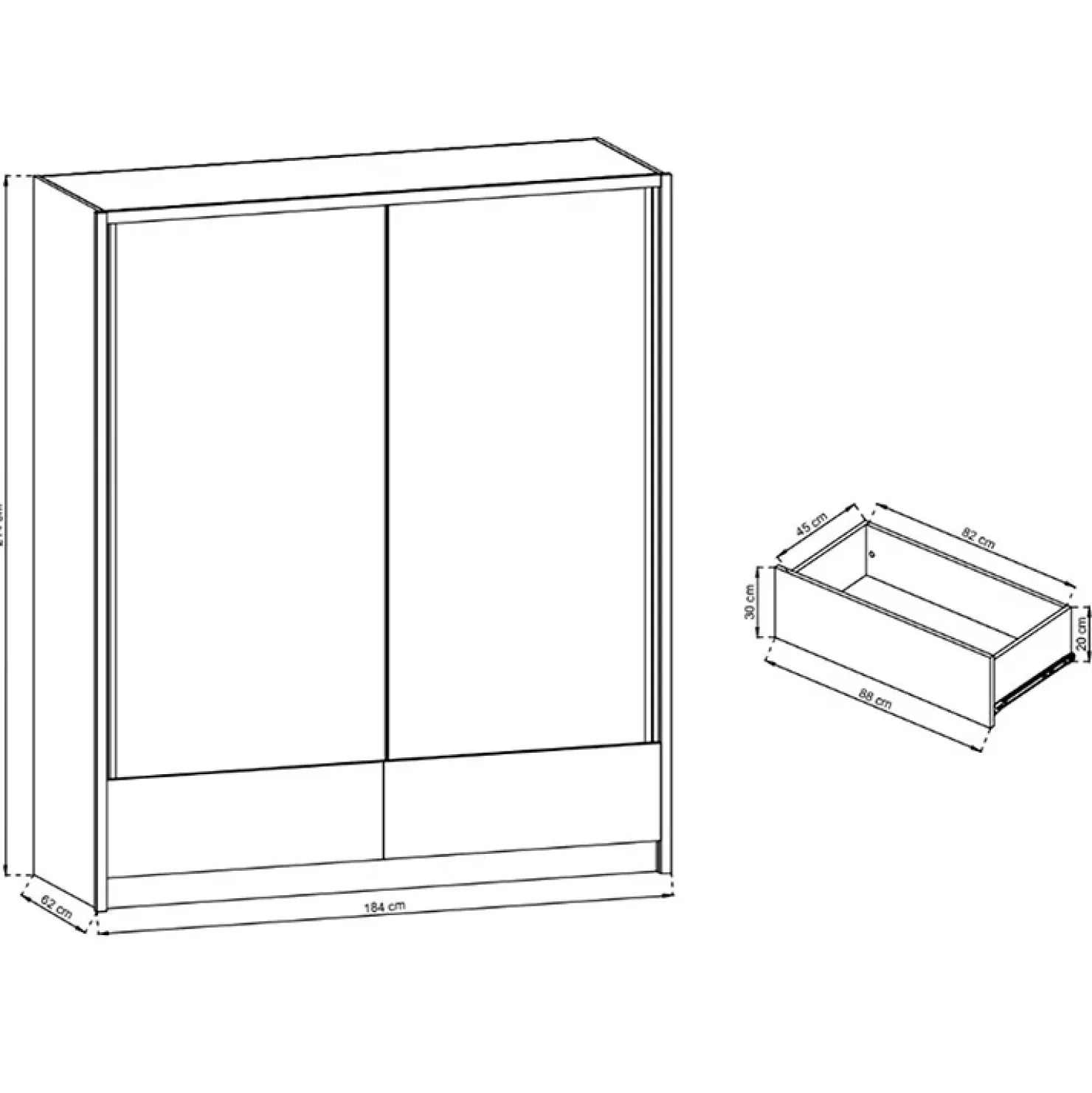 Garnero Arredamenti Armadio 184x214h cm 2 ante con specchio bianco lucido Jeki Gihome® Outlet