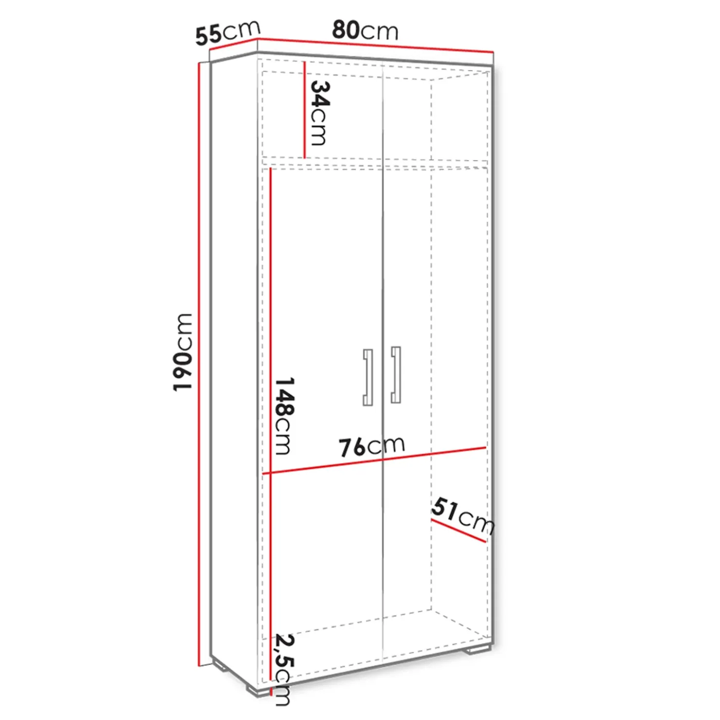 Garnero Arredamenti Armadio 80x190h cm 2 ante design moderno bianco Pastello Sale