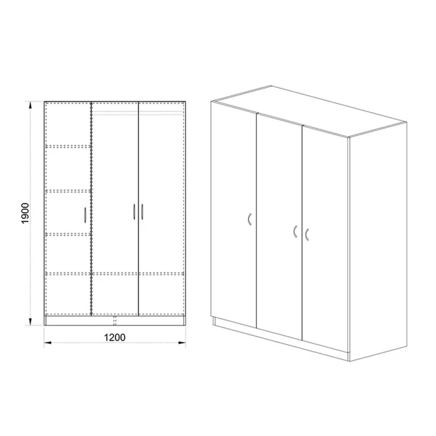 Garnero Arredamenti Armadio 120x190h cm 3 ante design Rodari Noce New