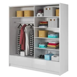 Garnero Arredamenti Armadio 204x214h cm 2 ante e 2 cassetti con specchio bianco lucido Tom Gihome® Clearance