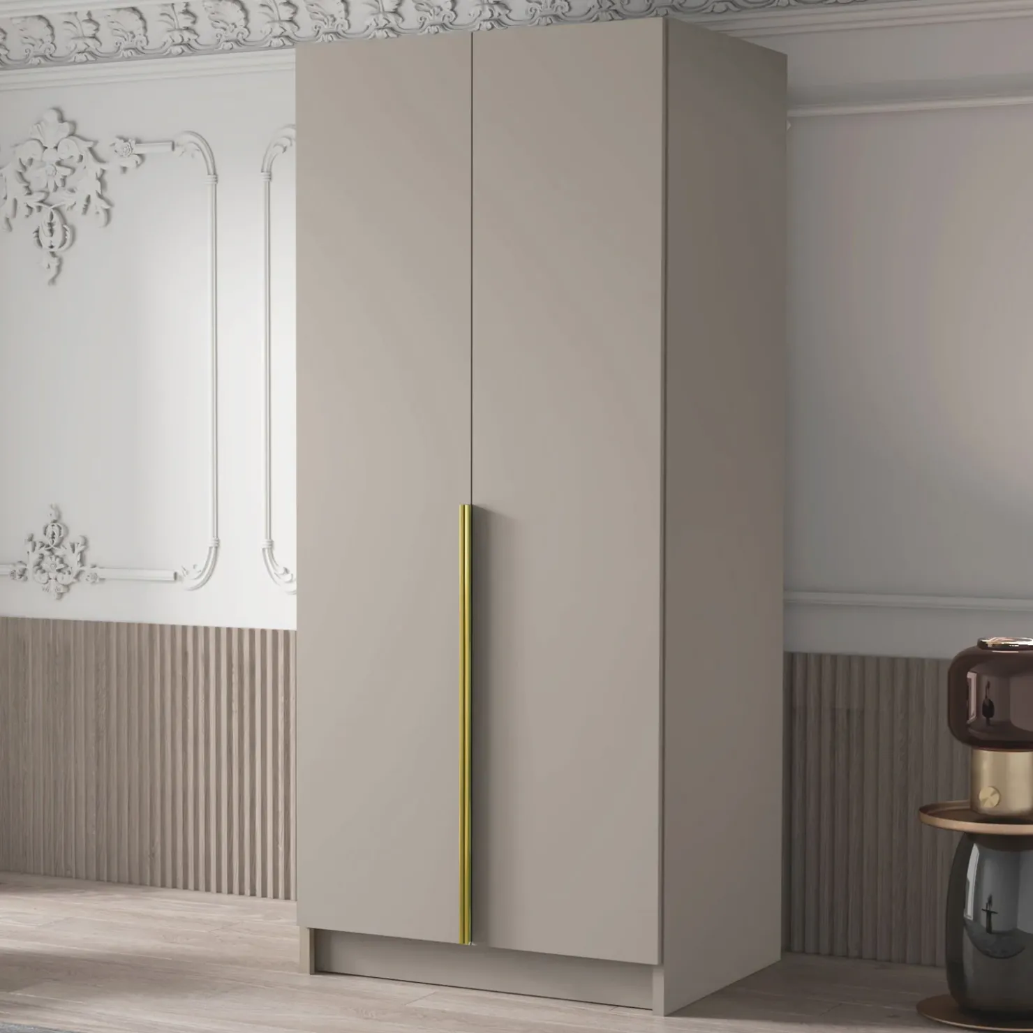 Garnero Arredamenti Armadio 100x215h cm 2 ante moderno beige oro Glammy 2 Beige - Oro Sale