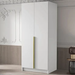Garnero Arredamenti Armadio 100x215h cm 2 ante moderno bianco oro Glammy 2 Bianco Opaco - Oro Best