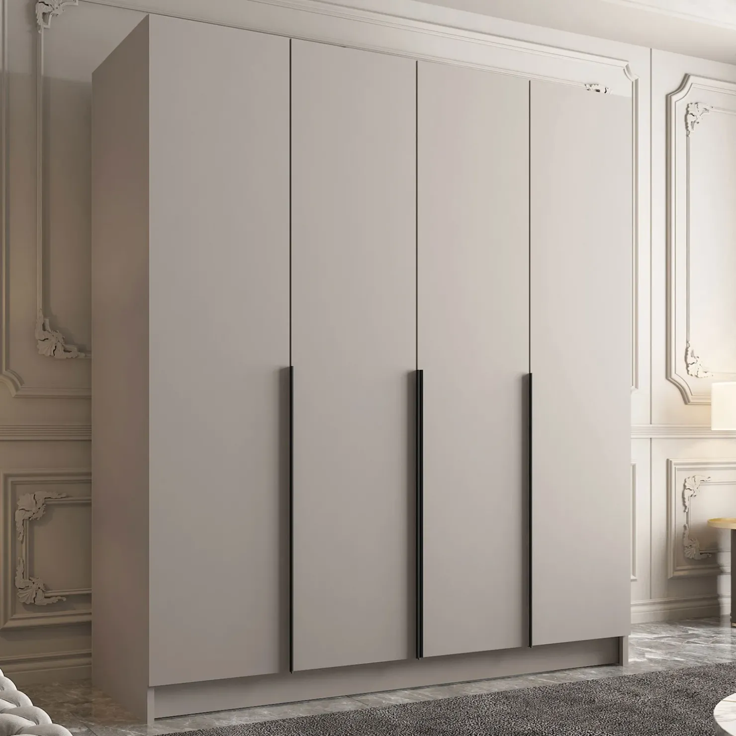 Garnero Arredamenti Armadio 200x215h cm 4 ante moderno beige nero Glammy 4 Beige - Nero Discount