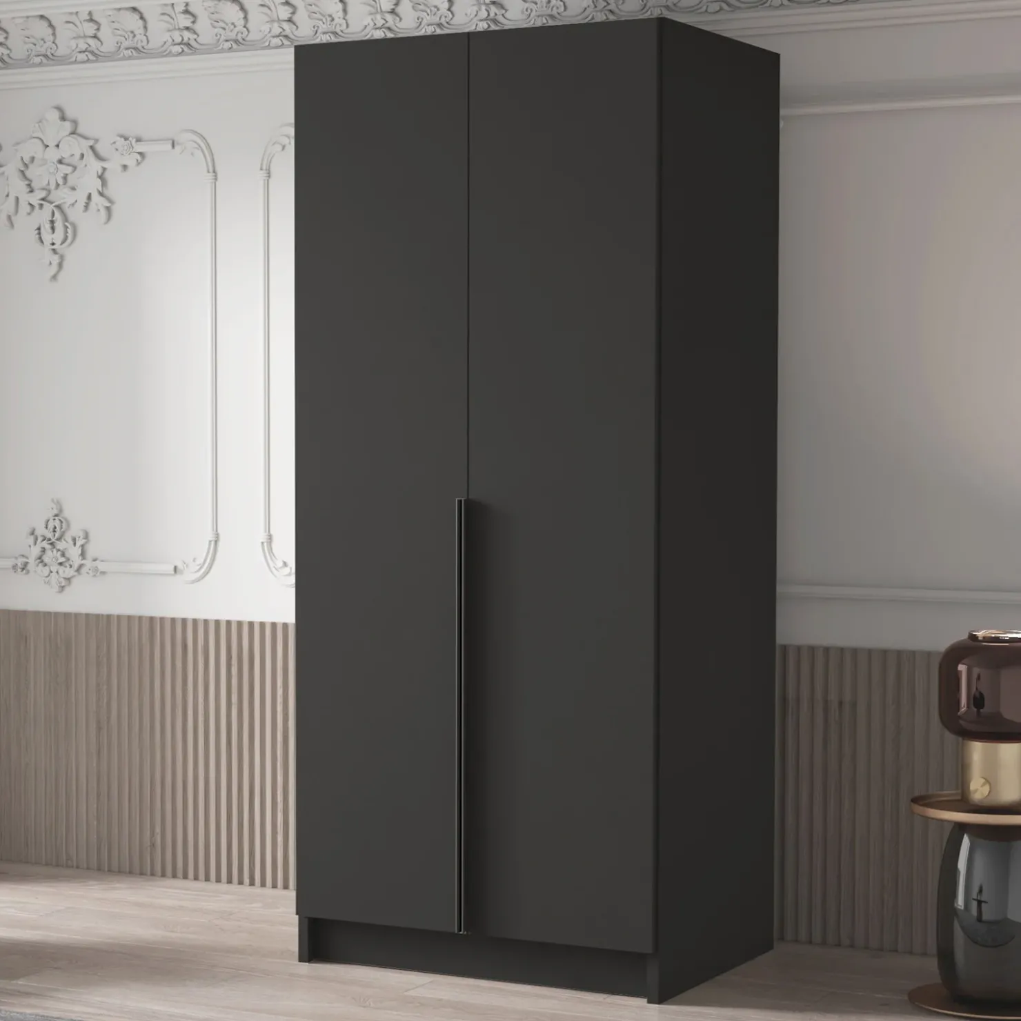 Garnero Arredamenti Armadio 100x215h cm 2 ante moderno nero Glammy 2 Nero Opaco - Nero Clearance
