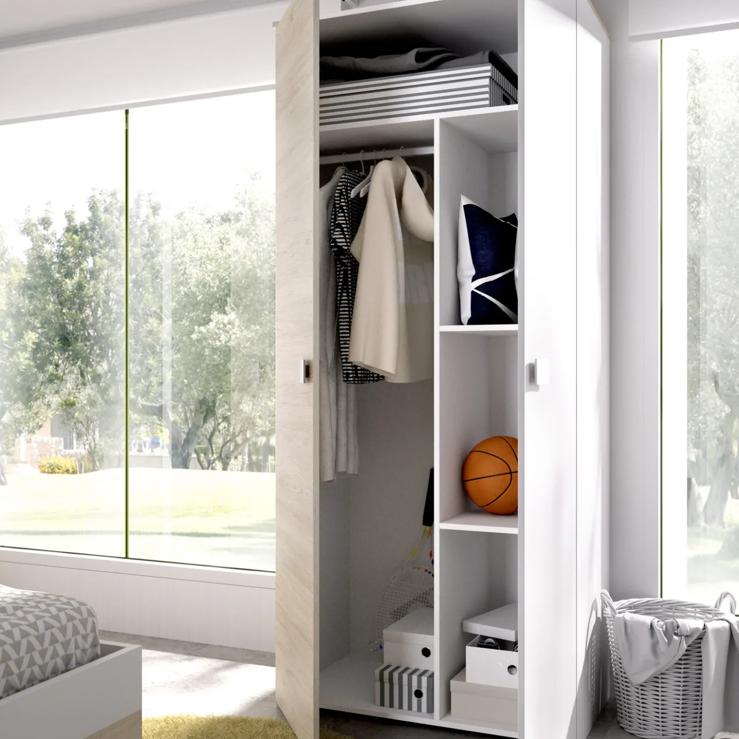 Garnero Arredamenti Armadio 90x205h cm 2 ante moderno rovere bianco Cairo Discount