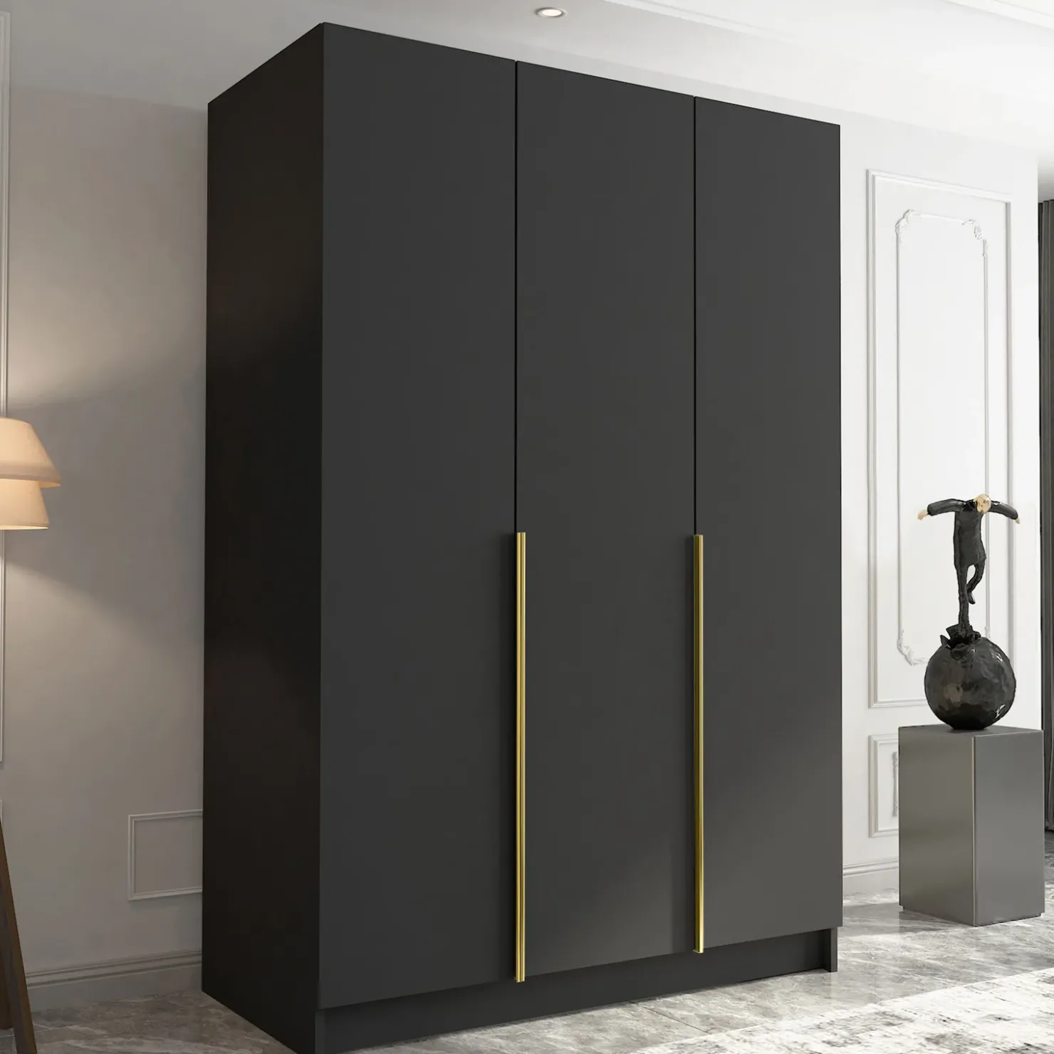 Garnero Arredamenti Armadio 150x215h cm 3 ante moderno nero oro Glammy 3 Nero Opaco - Oro Discount