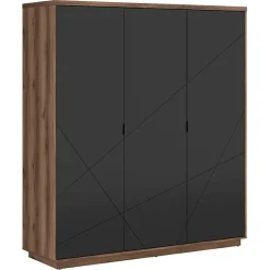 Garnero Arredamenti Armadio 180x201h cm 3 ante rovere scuro nero opaco Elin Outlet