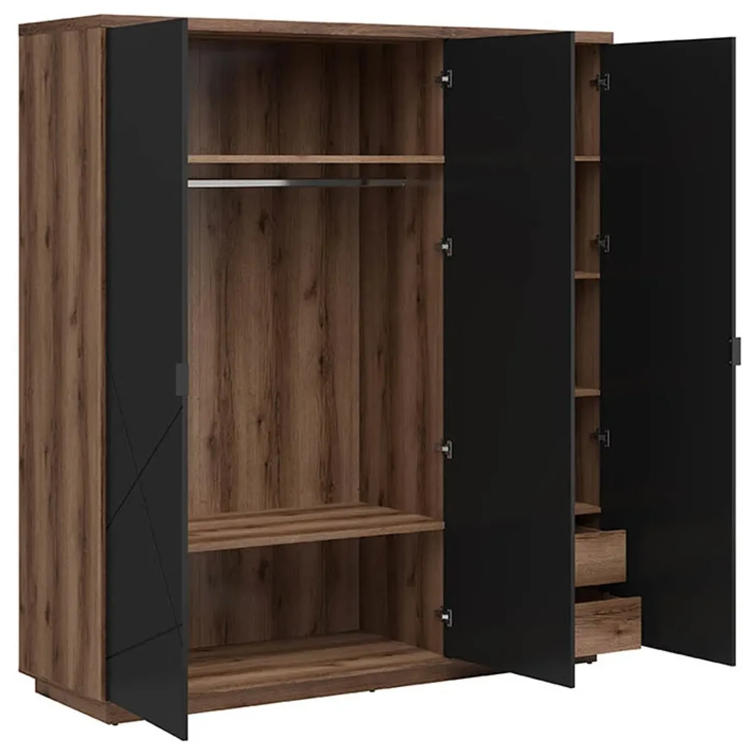 Garnero Arredamenti Armadio 180x201h cm 3 ante rovere scuro nero opaco Elin Outlet