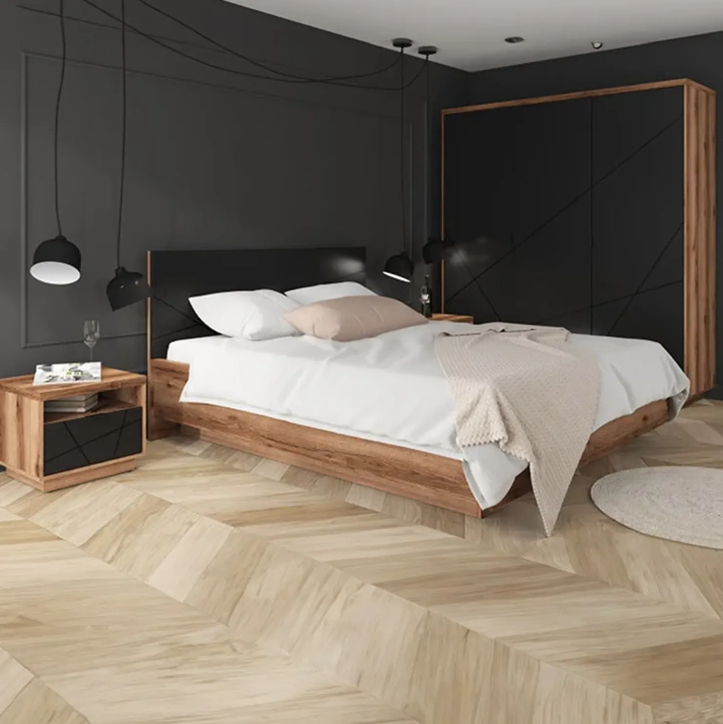 Garnero Arredamenti Armadio 180x201h cm 3 ante rovere scuro nero opaco Elin Outlet